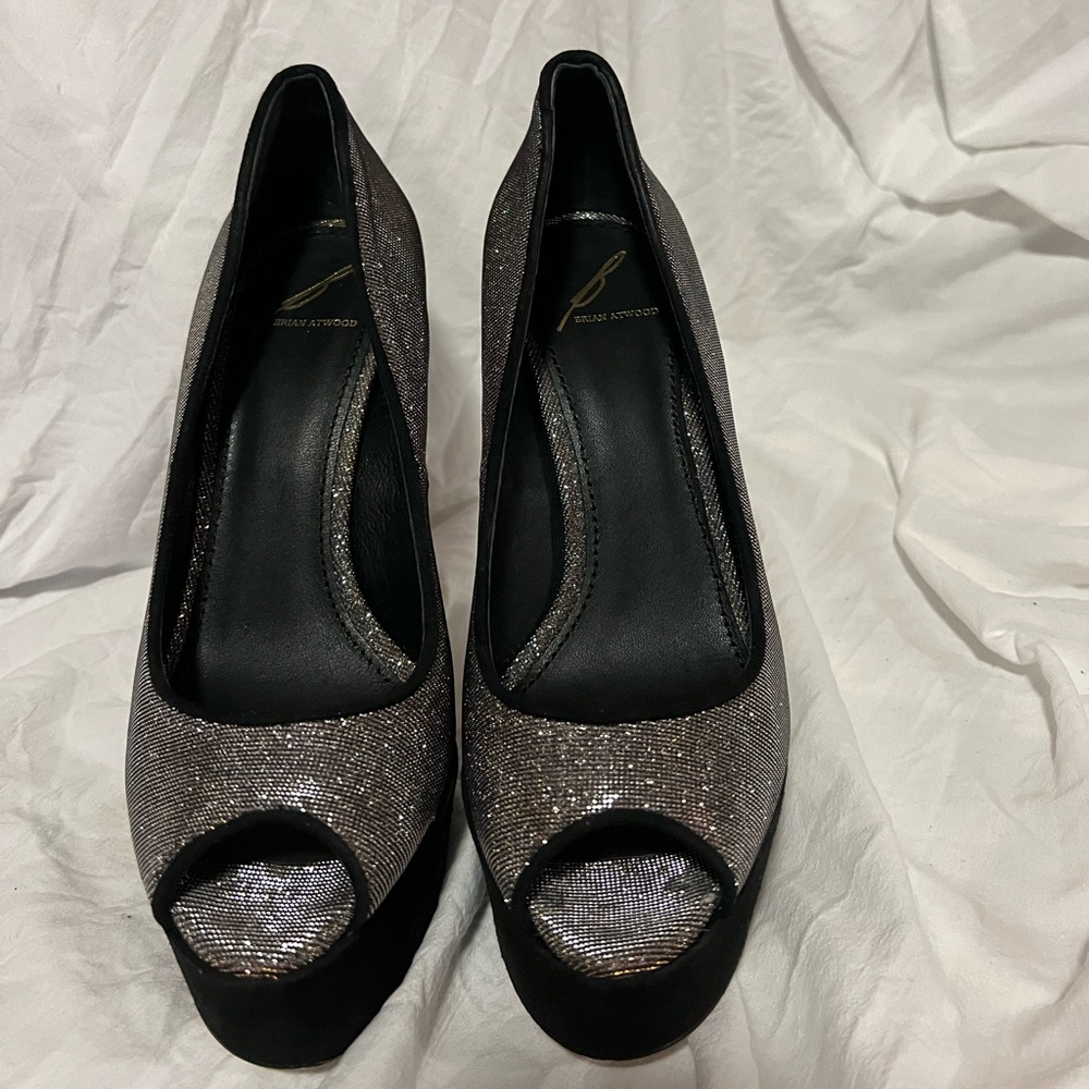 Brian Atwood Black Glitter Pumps